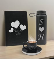 BK Gift Sevgiliye Özel İsimli Siyah Defter, Cam Matara ve Türk Kahvesi Fincanı Hediye Seti-1,  Sevgiliye Hediye, Sevgililer Günü, Yeni İş Hediyesi