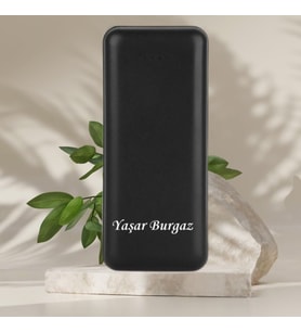 KİŞİYE ÖZEL İSİM BASKILI DERİ GÖRÜNÜMLÜ MİNİ POWERBANK (Siyah)