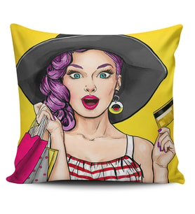 Alkanhomes Pop Art Kızı Dijital Baskılı Kırlent Kılıfı