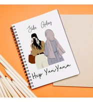 Kız Arkadaş Tesettürlü - Açık ( Hep Yan Yana ) Tasarımlı Defter Kişiye Özel