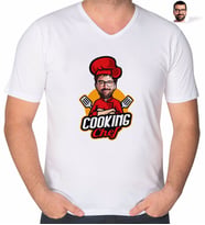 BK Gift Kişiye Özel Erkek Chef Karikatürlü V Yaka Tişört-11 (Beyaz)