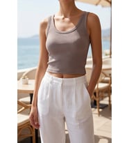 Premium Fitilli Pamuklu Esnek Kumaş Kadın Petrol Mavi Crop Atlet - U Yakalı Spor ve Şık Basic Bluz - Yumuşak Dokulu Slim Fit Yazlık Üst