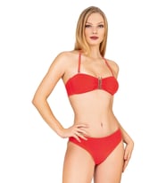 Endeep Kadın U Aksesuarlı Nar Çiçeği Dokulu Straplez Bikini Takımı