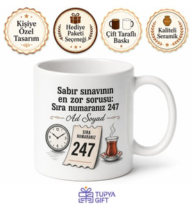Banka Kuyruğu Sabır Sınavı Sıra Numarası Komik Kupa Hediye Bardak Çay Kupası