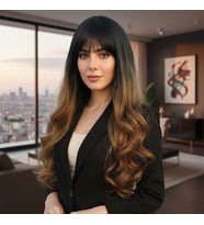 Kahküllü Uzun Dalgalı Fiber Sen Peruk / Siyah / Karamel Ombreli