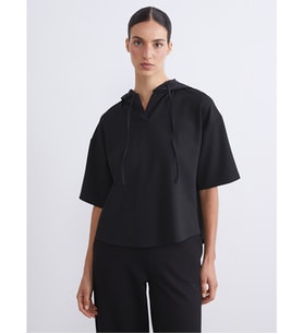 LCW EVERYDAY Siyah Düz Kısa Kollu Kadın Hoodie