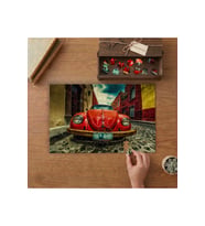 Kırmızı Nostaljik Araba Tasarımı 240 parça Ahşap Puzzle Ahşap Kutuda MP10302
