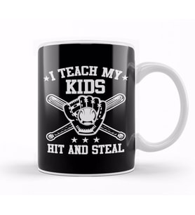 I Teach My Kids To Hit And Steal Funny Baseball Kupa Bardak Porselen