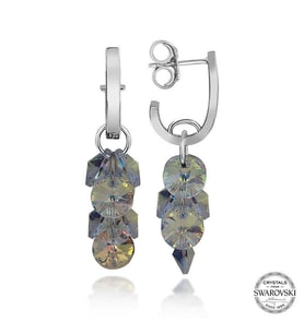 Swarovski Crystal Taşlı Gümüş Salkım Sallantılı Çivili Kadın Küpe