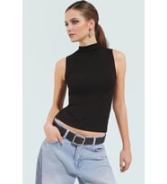 Regular Örme Bluz Dik Yaka Kolsuz Fitted Kalıp Günlük Yüksek Kalite Dayanıklı Malzeme