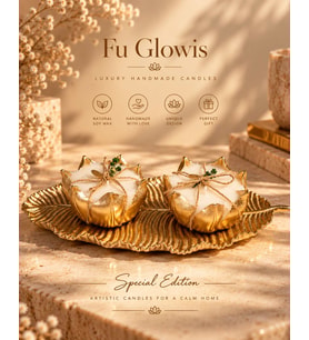 FU GLOWIS - Vanilya Kokulu Soya Wax Mum ve Mumluk seti ( 10–12 \ 5–7 )