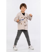 Hola Kids Erkek Çocuk Trençkot-Pantolon ve Tişört 3 lü Takım HLK5060152 Krem