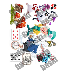 Yenilebilir Şeker Kağıdı Alice İn Wonderland Temalı Pasta Süsleme
