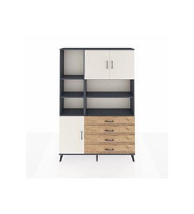 Arges Dolap 8 Raflı 4 Çekmeceli 3 Kapaklı 132x30x195 Antrasit-Aytaşı/Çam