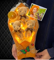 Led Işıklı Fotoğraflı Kahverengi Ayıcıklı Büyük Boy Peluş Ayıcık Buketi (Model 5)