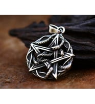 Kabartma Yılan Detaylı Pentagram Yıldız Kolye ve Zincir  / Pentagram Kolye