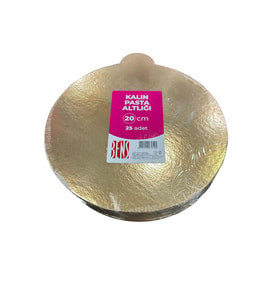 Omeyva Yuvarlak Kalın Altın Pasta Kek Turta Altlığı Tabanı - 20 Cm. - 25 Adetlik Paket