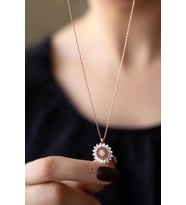 Yuvarlak Kolye Baget Taşlı 925 Ayar Gümüş Kolye (Rose)