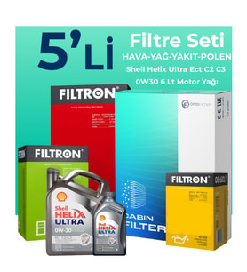 Filtron Fiat Ducato 2.3 Dizel Filtre Bakım Seti Shell Motor Yağlı (2019-2023) 5 Li
