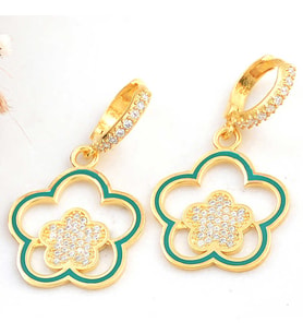 Gümüş Gold Sallantılı Çiçek Desenli Kadın Küpe