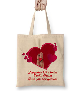 Sevgililer Günü Sevgiliye Hediye 043 Bez Çanta Uzun Saplı
