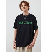 Unisex New Jersey Baskılı T-shirt (Siyah)