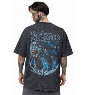 Subzero Mortal Kombat Anime Sırt Baskılı Unisex Oversize Eskitme Yıkamalı Tişört