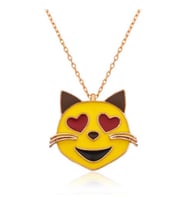 Gümüş Kalp Gözlü Kedi Emoji Bayan Kolye