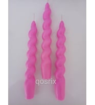 qosrix 3'lü Açık Pembe Renk Italyan Burgulu Şamdan Soya Mumu Doğal Kokulu Uzun Çubuk Konik Burgu Spiral Mum