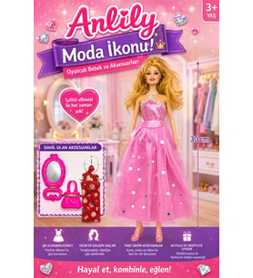 Anlily Moda İkonu 30 cm Oyuncak Bebek Seti - Pembe Işıltılı Elbise, Yedek Kıyafet ve Aksesuarlı