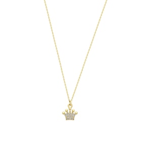 925 Ayar Gümüş Gold Kaplama  Beyaz Taşlı Mini Taç Kolye