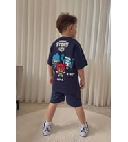 Cg Kids Brawl Stars Karakterleri Erkek Çocuk Tshirt & Şort Alt Üst Takım Sırt Baskı Detay (Lacivert)