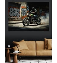 Dumanlar Çıkaran Hızlı Modern Motosiklet Dekoratif Kanvas - Mdf Ahşap Tablo