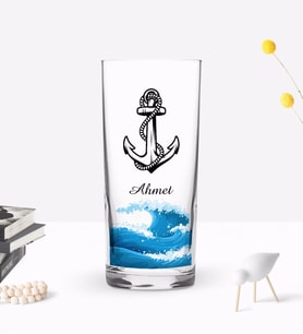 BK Gift Kişiye Özel Renkli Baskılı Çapa Tasarımlı Rakı Bardağı-2 (Beyaz)