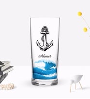 BK Gift Kişiye Özel Renkli Baskılı Çapa Tasarımlı Rakı Bardağı-2 (Beyaz)