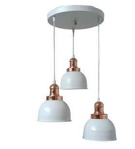 Dylight Retro Metal Beyaz 3 Lü Bakır Duylu Dekoratif Rustik Sarkıt Avize Çap:30 Cm