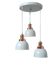 Dylight Retro Metal Beyaz 3 Lü Bakır Duylu Dekoratif Rustik Sarkıt Avize Çap:30 Cm