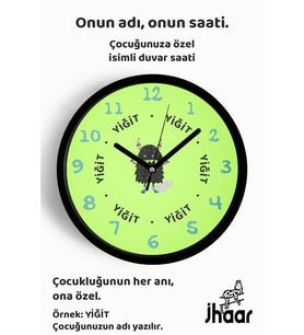 İsme Özel Sevimli Canavar Çocuk Odası Duvar Saati Orta Boy 30 cm Siyah Camlı Sessiz