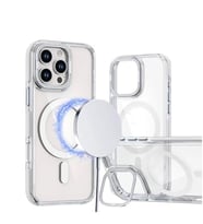 Coverzone iPhone 16 Pro ile uyumlu Metal Standl? ?effaf Magsefe ile uyumlu ?arj �zellikli Renkli ve ??k Tasar?ml? Dalliance Transparent TPU Arka Kapak White