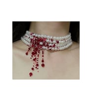 Cadılar Bayramı Kolyesi Halloween İnci Choker Tasma Kolye Bordo Kırmızı Boncuklu Kanlı Gotik Takı