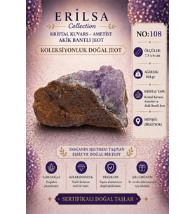 Sertifikalı Kristal Kuvars Ametist Akik Bantlı Jeot Doğal Taş Koleksiyonluk 7.5x6 cm 164 gr NO108