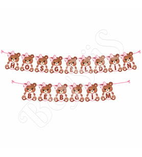 Hoşgeldin Bebeğim Ayıcık Temalı Banner Pembe