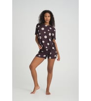 iLove Kısa Kollu Şort Kadın Pijama Takımı Örme Kumaş Pamuklu Desenli SüperSoft (Siyah - Beyaz)