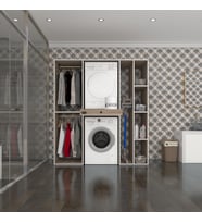 Kenzlife çamaşır-kurutma makinesi dolabı ve giysi dolabı çekmeceli hattab sağ raf crd 187*160*60  banyo (Beyaz)