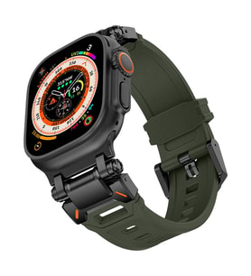Apple Watch 44mm Titanyum Metal Bağlantı Kitli Silikon Kordon 101 1/2/3/4/5/6/se (Siyah-Yeşil)
