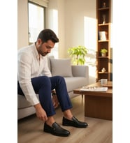 Enoch Erkek Hakiki Siyah Deri Klasik Ayakkabı Pürüzsüz Saya Ve Esnek Tabanlı Mokasen Loafer Model