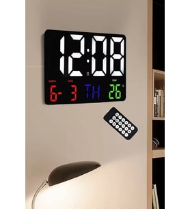 Dijital Duvar Saati HD LED Ekran Tarih Gün Sıcaklık Alarm USB Dekoratif 25X16Cm(pilsiz) (Siyah)
