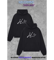 Unisex Oversize Hoodie – Çift Kombini His & Hers 2'li Sweatshirt (Siyah)