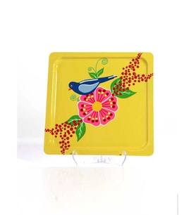 Kare Tepsi Sarı Kuşlu (20X20 Cm)
