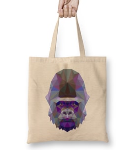 Geometric Animal Gorilla Bez Çanta Uzun Saplı